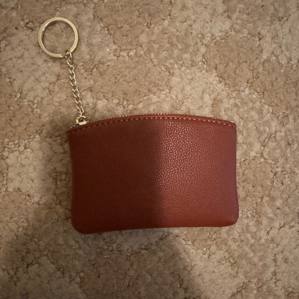 Brown Faux Leather Keychain Pouch